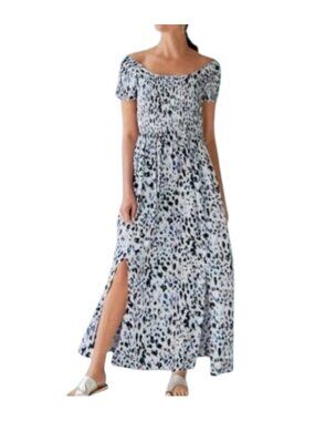 Soft Surroundings Marcelo Smocked Maxi Dress Animal Print M NWT